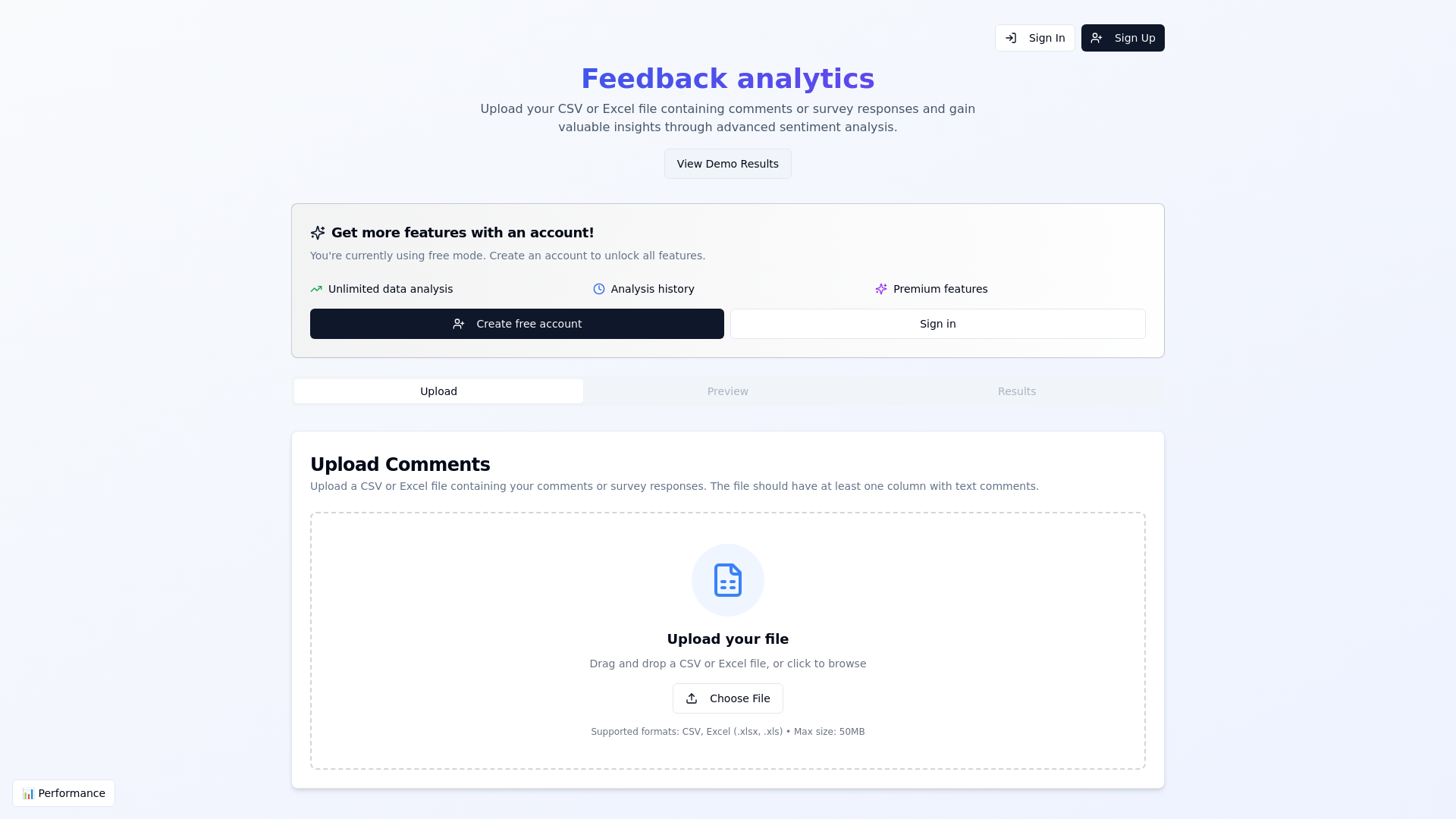 Feedback analytics - Main screenshot showing features and interface