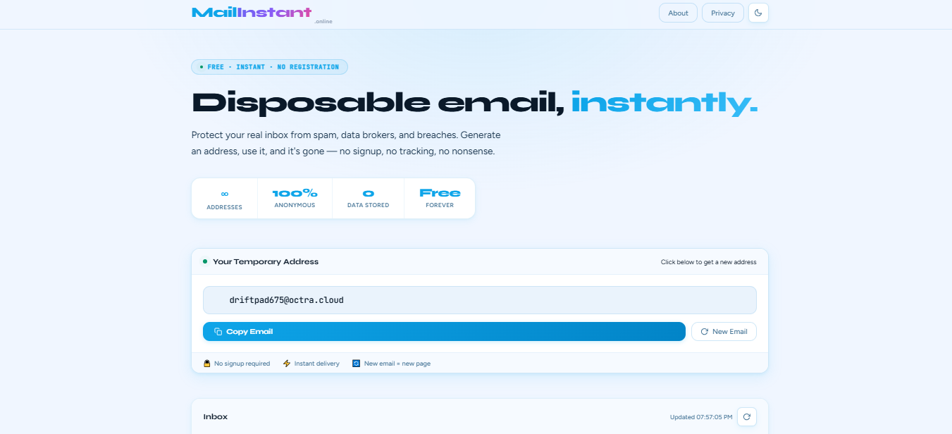 Mailinstant Free Temporary Email Address - Product Hunt launch logo and brand identity