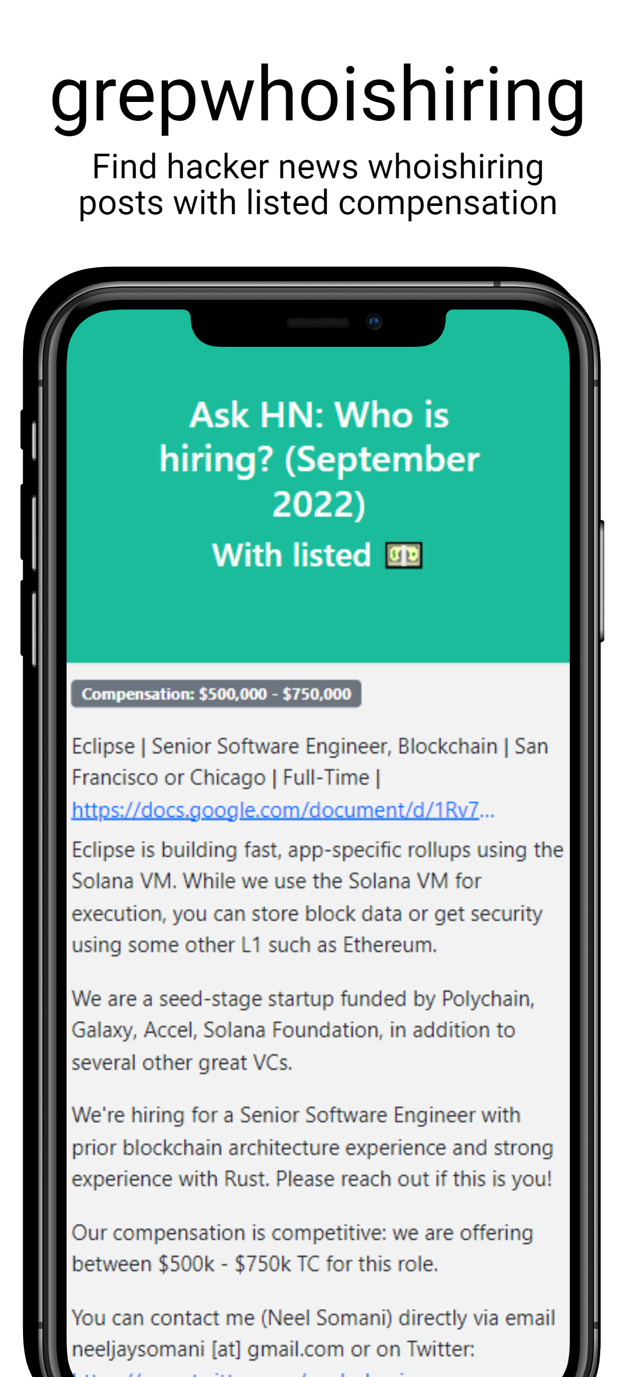 Grepwhoishiring - Encuentra trabajos de noticias de hackers con compensación publicada media 1