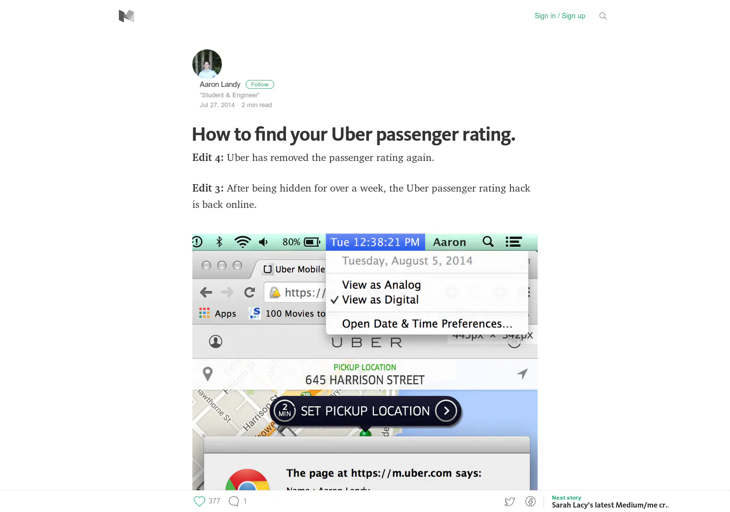 Uber passenger rating