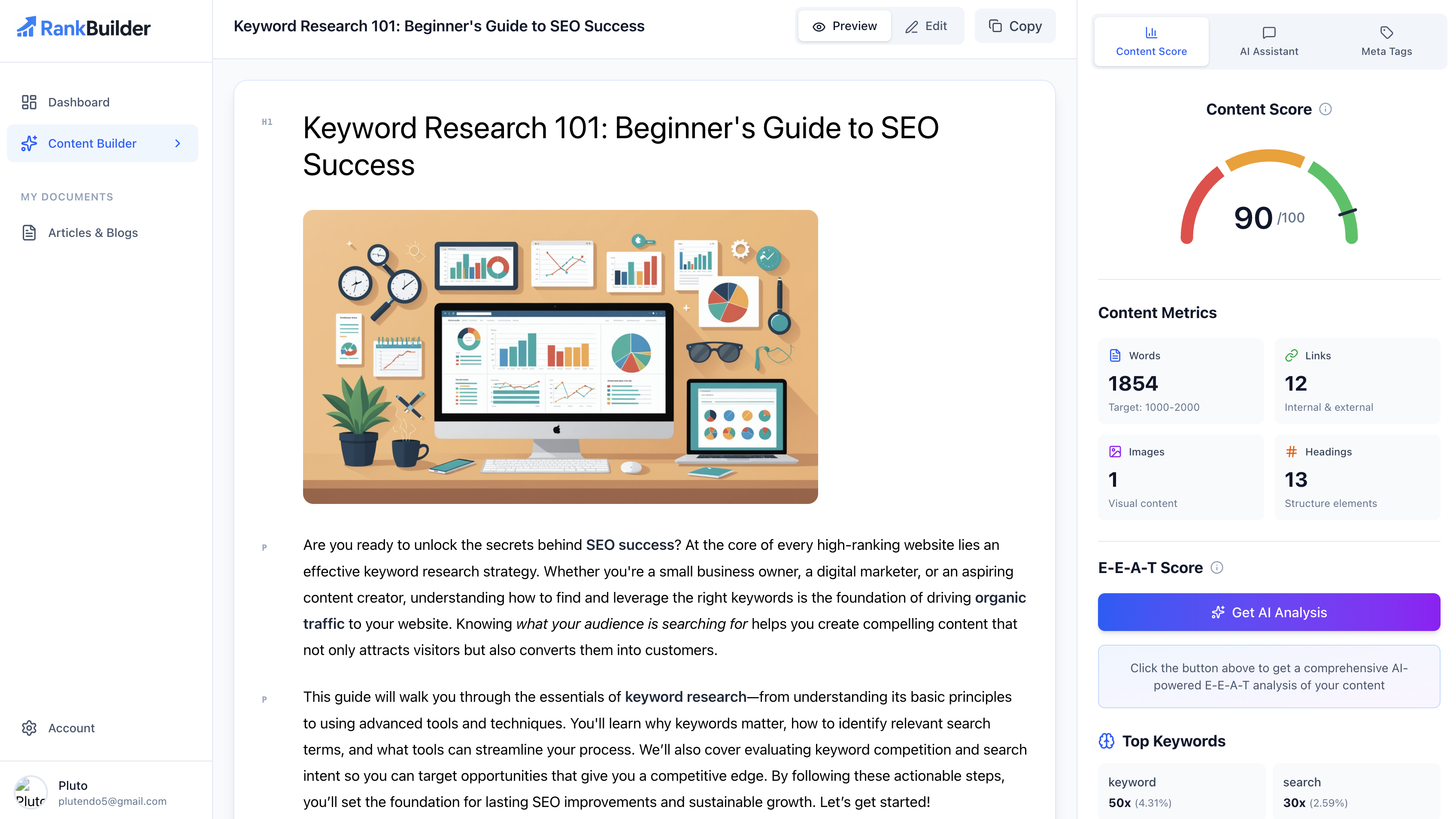RankBuilder.ai - Main screenshot showing features and interface