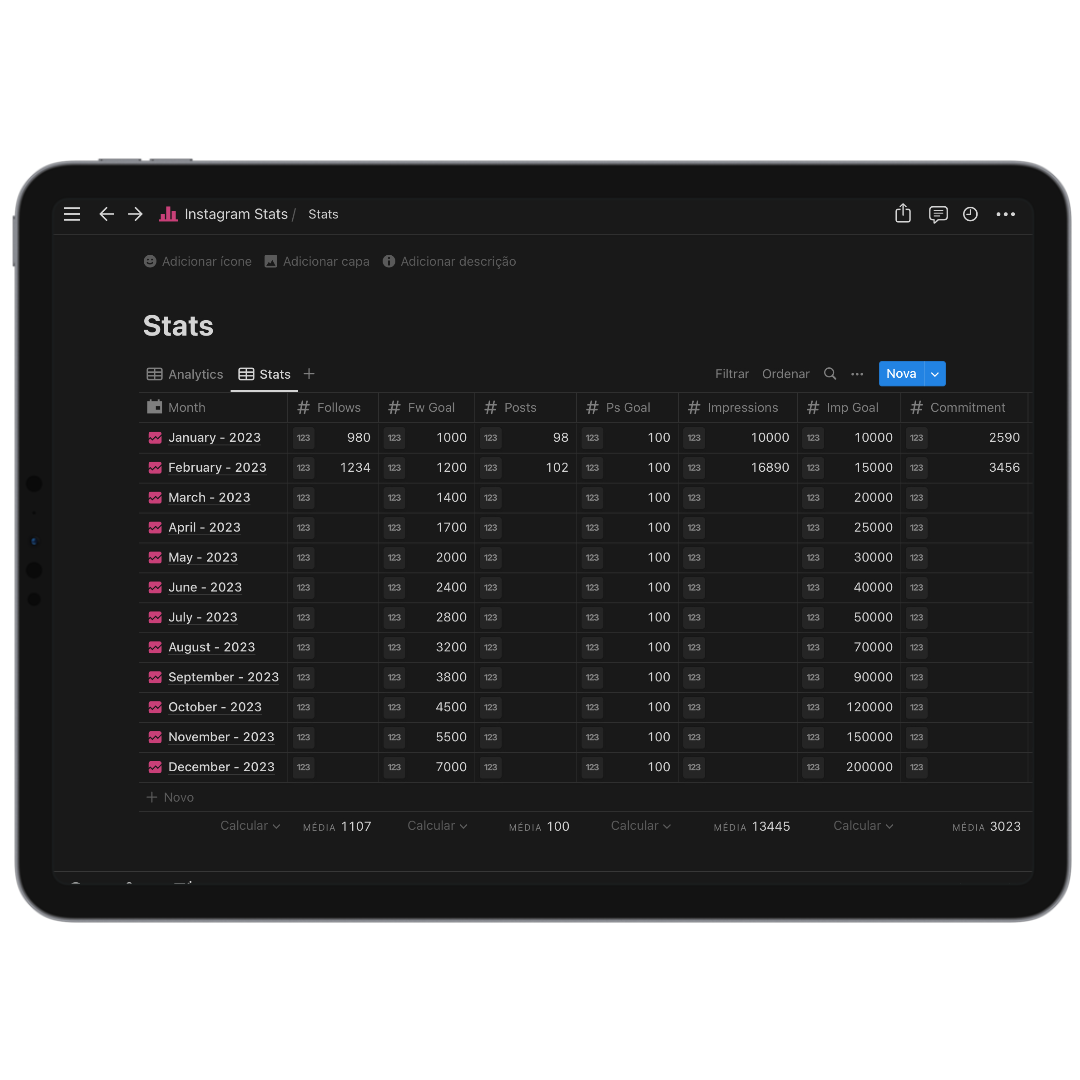 Plantilla de noción - Estadísticas de Instagram - Control en la noción de sus estadísticas de Instagram media 4