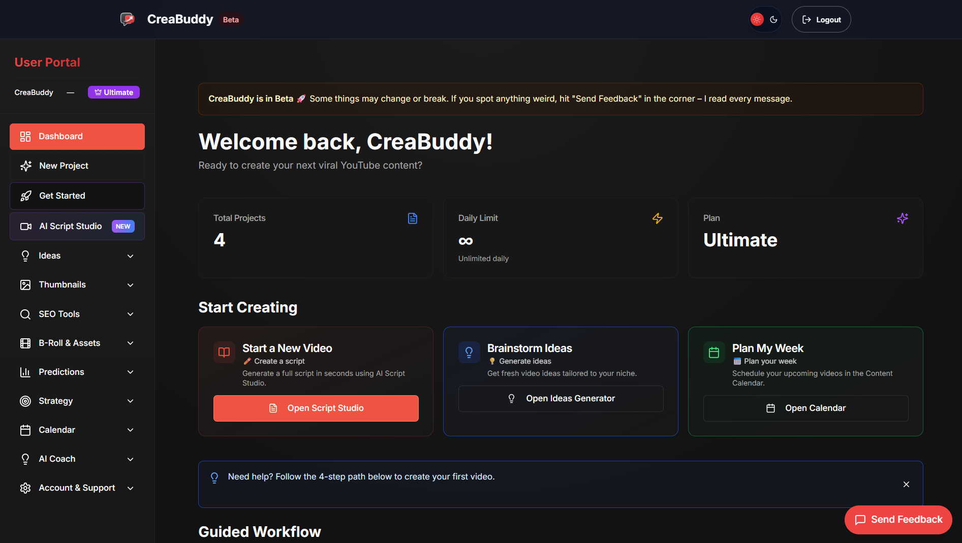 CreaBuddy - Main product screenshot demonstrating key features and user interface