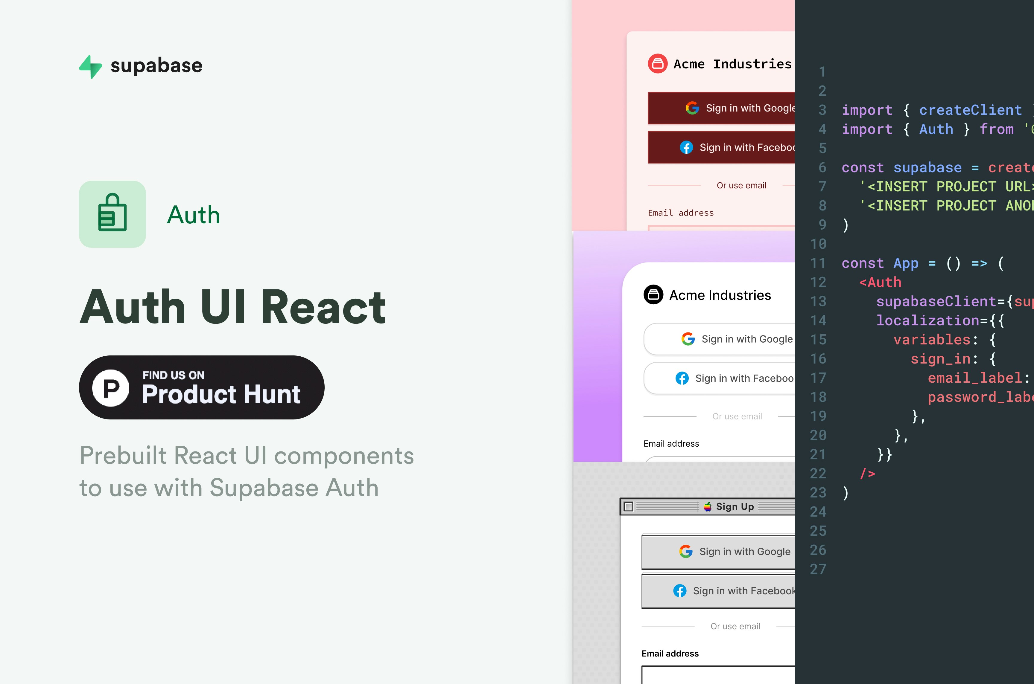 REACT的预先建造的auth UI media 2