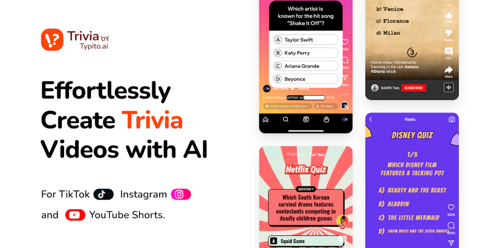 Trivia by Typito AI: Create viral quiz & trivia videos with AI | Product Hunt