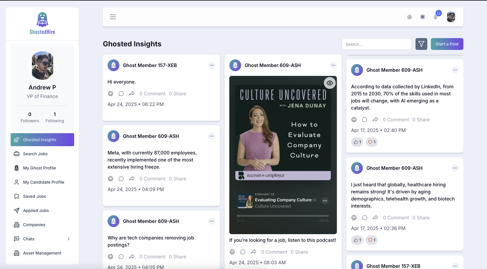 Média Fantôme - Recherche d'emploi et plate-forme de flux social avec des forums anonymes. 4