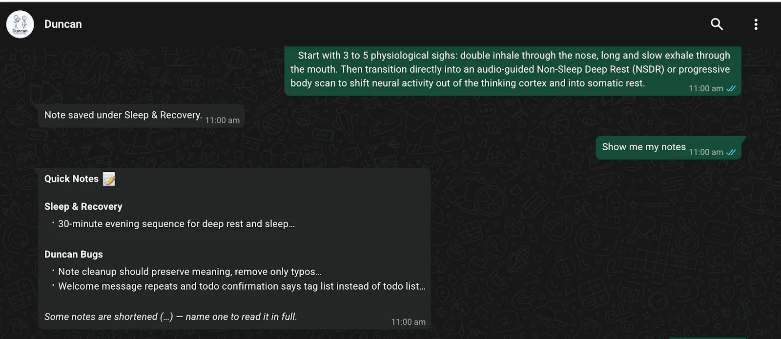 Duncan — your WhatsApp second brain.  screenshot 2