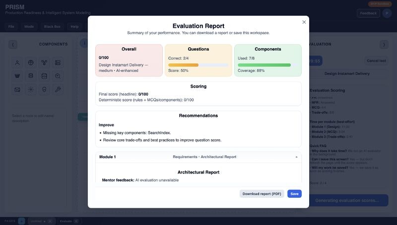 PRISM — System Design Sandbox - Screenshot 4 showing product features and functionality