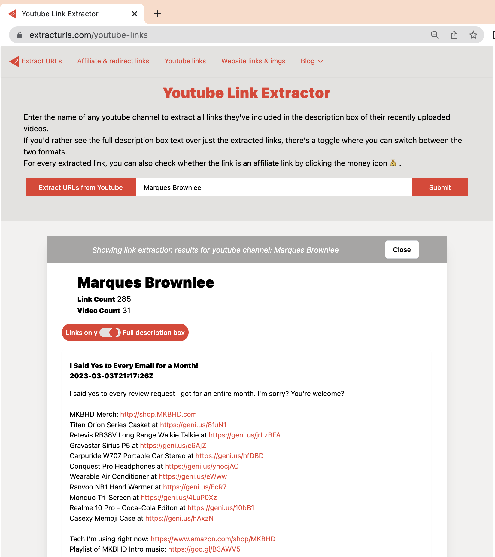 Media Trích xuất URL - Trích xuất các liên kết từ YouTube Vids & kiểm tra các liên kết liên kết 3