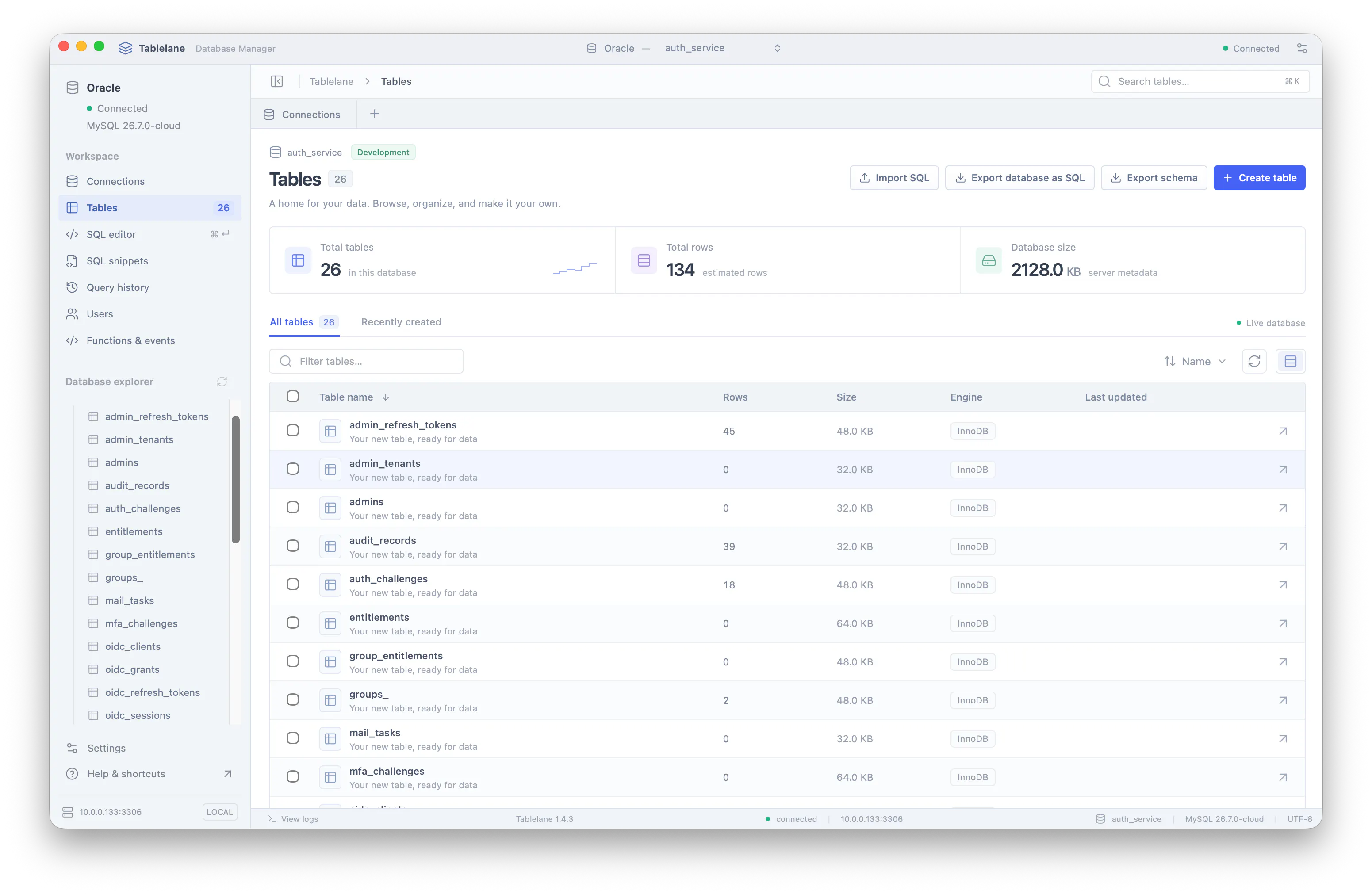 Tablelane - free mysql desktop client gallery image