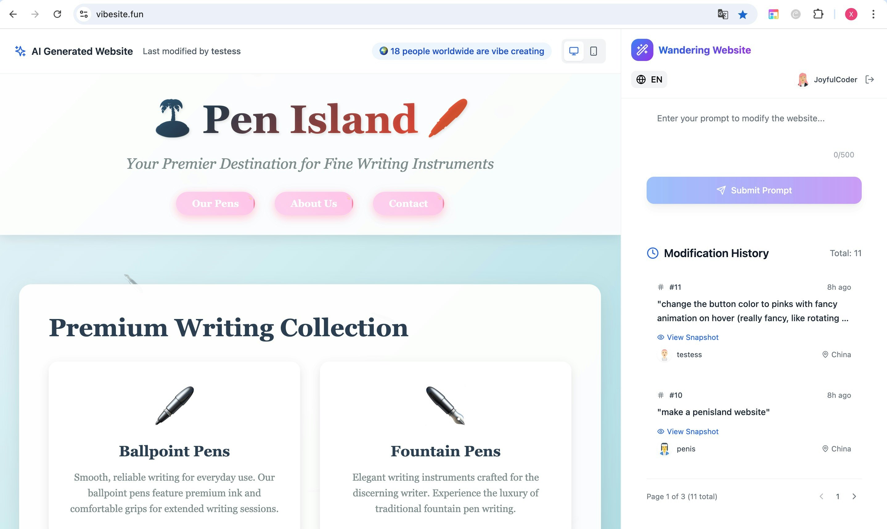 ワンダリングウェブサイト - AIによって構築され続けるAI作成されたバイブコーディングサイトメディア2