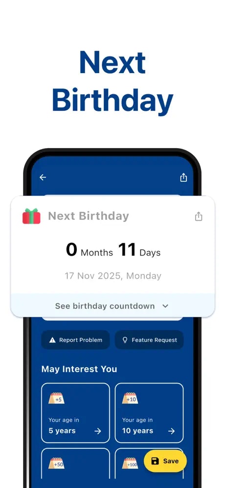 Age Calculator: Date of Birth - Main screenshot showing features and interface
