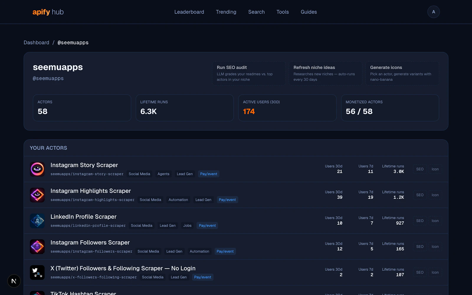Apify Hub screenshot 1