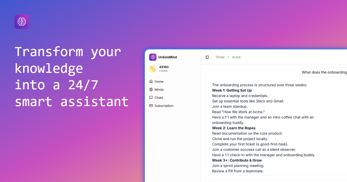 Unsolomind - Trasforma qualsiasi PDF in un'intelligenza artificiale che risponde alle domande 24/7 media 1