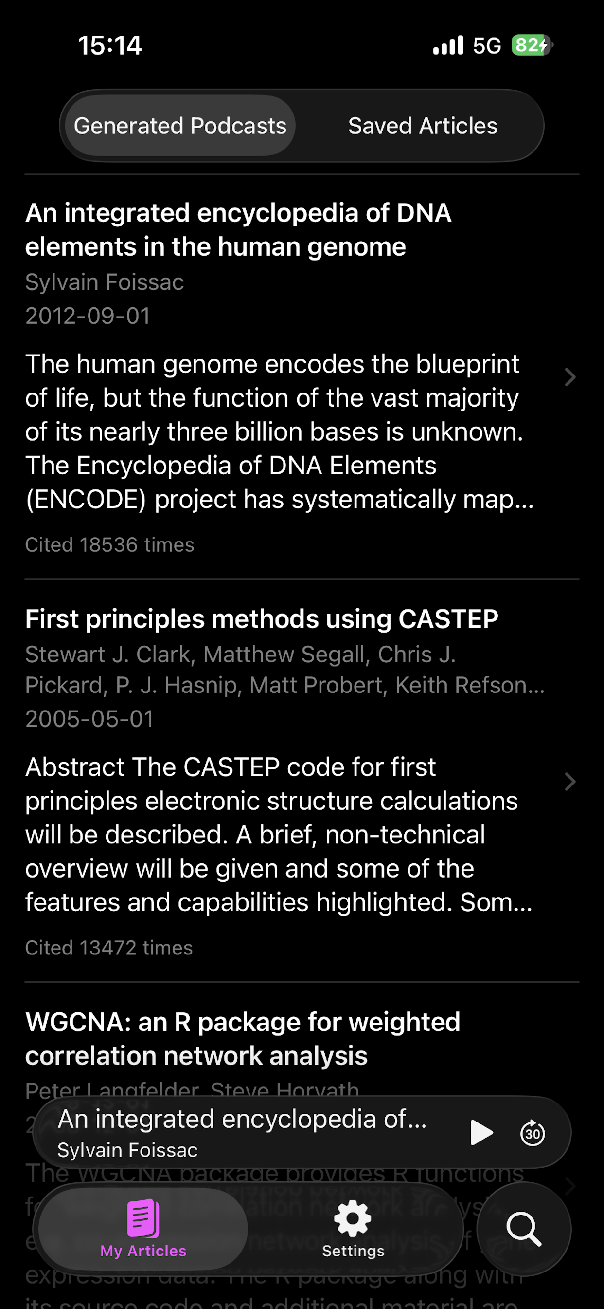 ReWave - Research as Podcasts (iOS) - Screenshot 5 showing product features and functionality