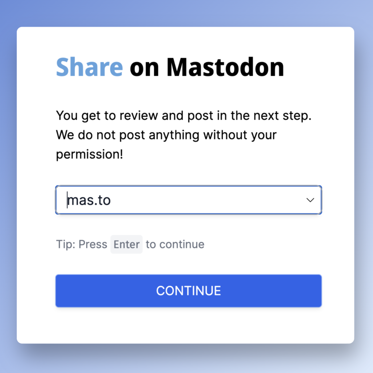 Teilen und befolgen Sie die Tasten für Mastodon