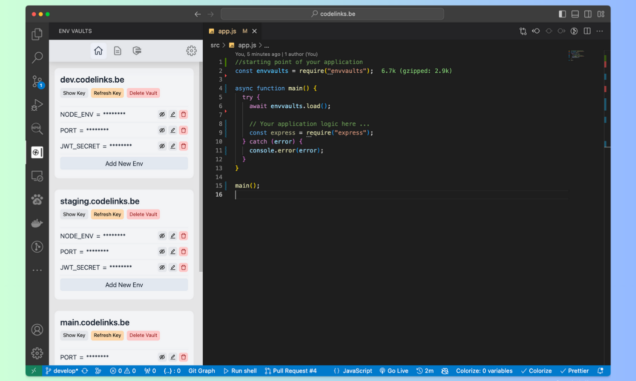 Envvaults .env Manager - Secrets Manager voor NodeJS -productie media 3