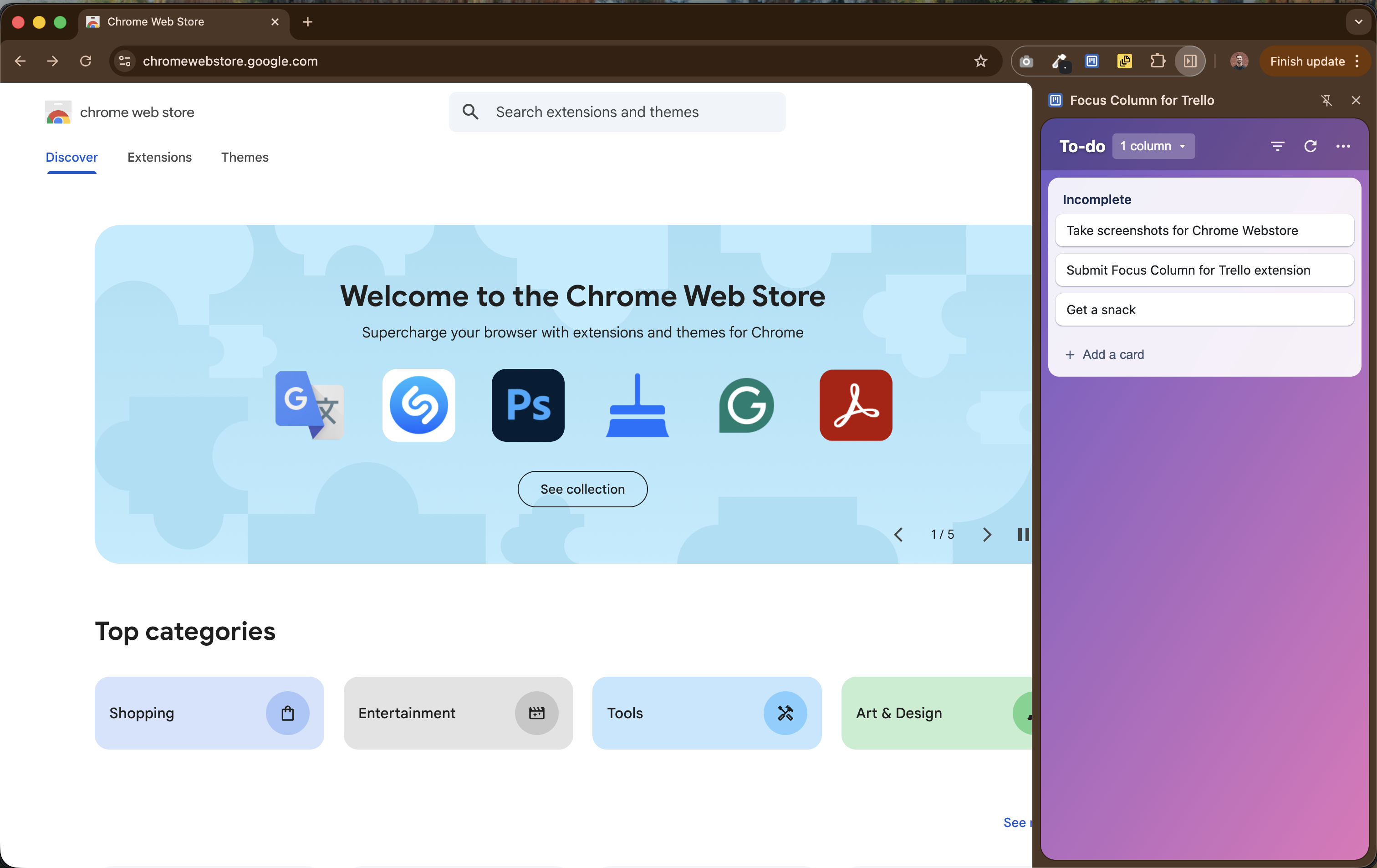 Focus Column for Trello - Main product screenshot demonstrating key features and user interface