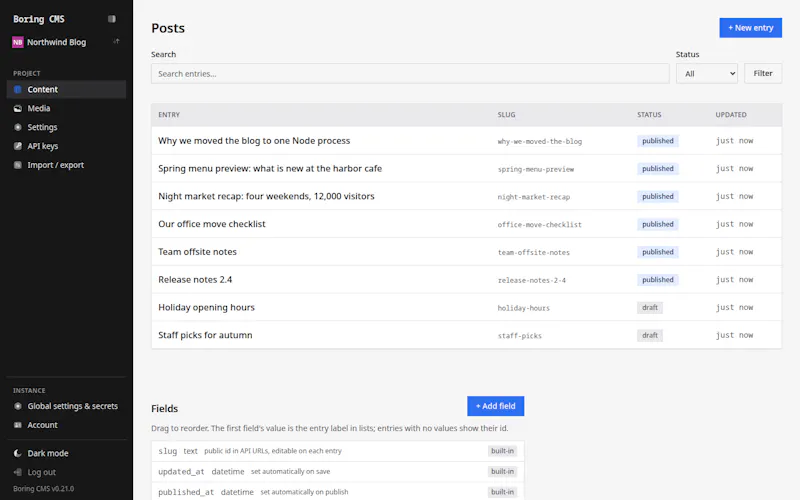 Boring CMS screenshot 2