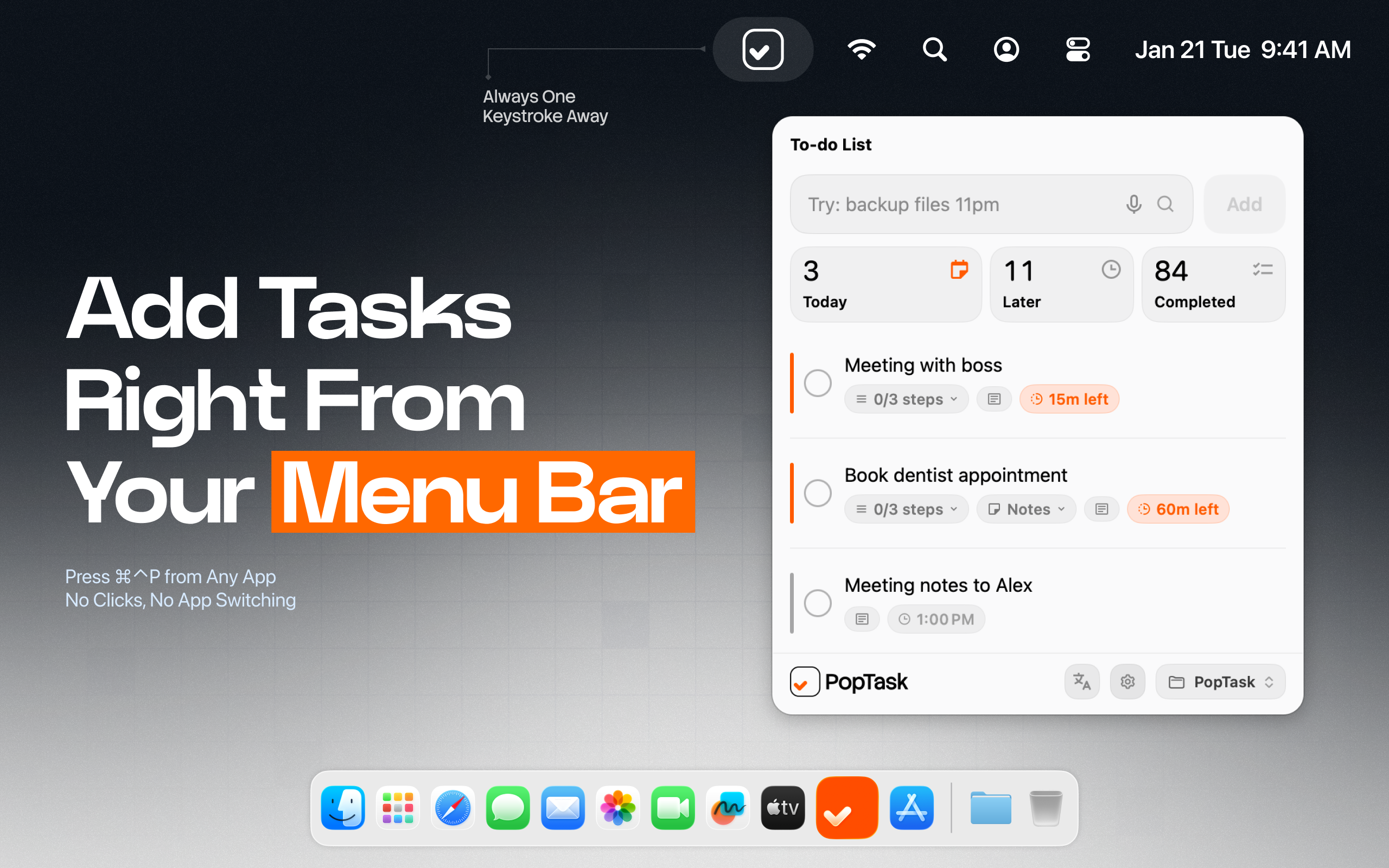 PopTask - AI Powered Menu Bar To-do List gallery image