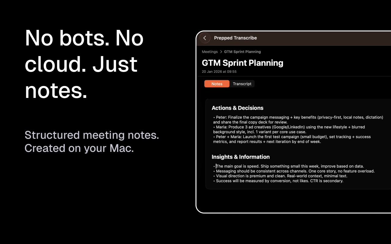 Prepped Transcribe - Screenshot 2 showing product features and functionality