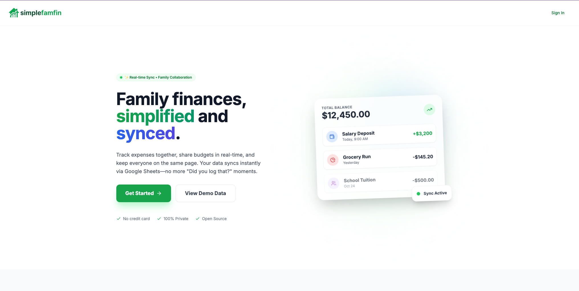 SimpleFamFin - Main product screenshot demonstrating key features and user interface