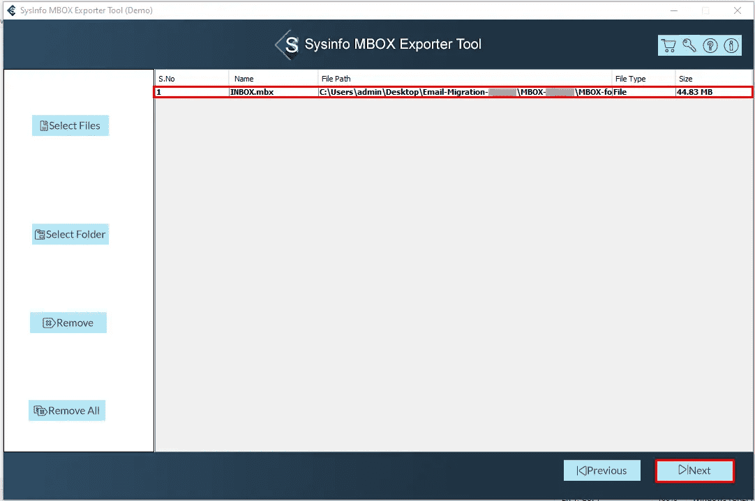 Pengeksport SYSINFO MBOX media 2
