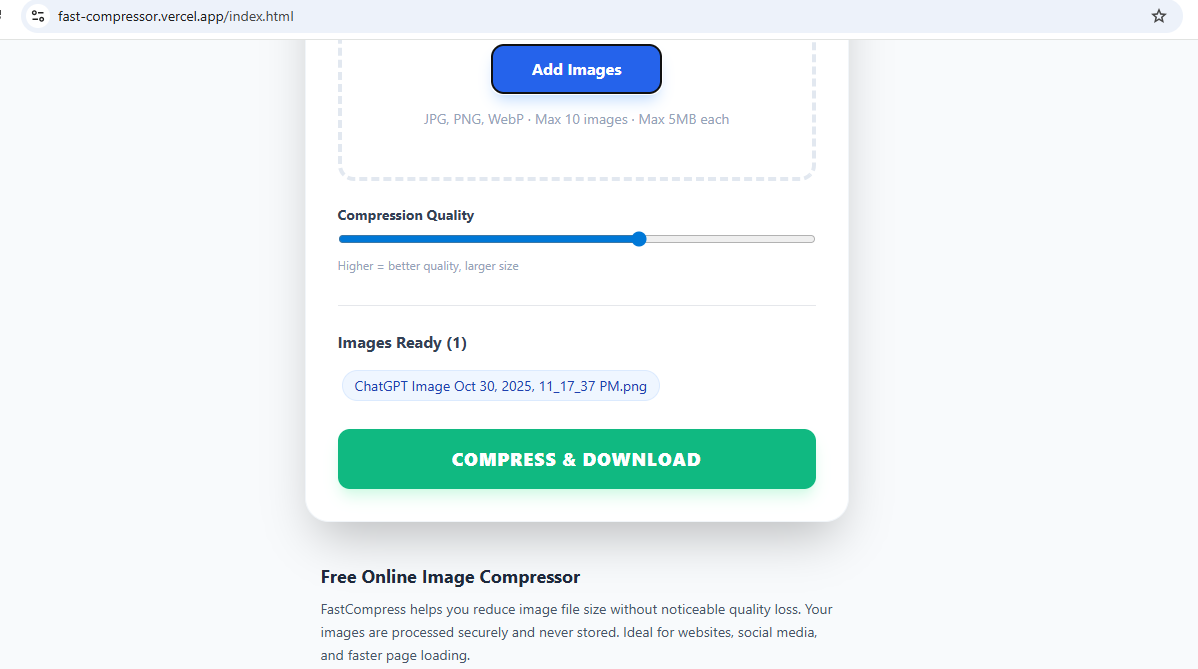 FastCompress - Main product screenshot demonstrating key features and user interface