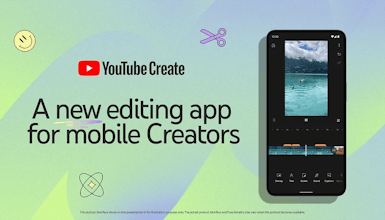YouTube Create의 개선 사항인 필터, 효과, 음악, 성우 및 자동 자막을 포함한 비디오의 변환을 보여주는 이전과 이후의 비교 이미지.