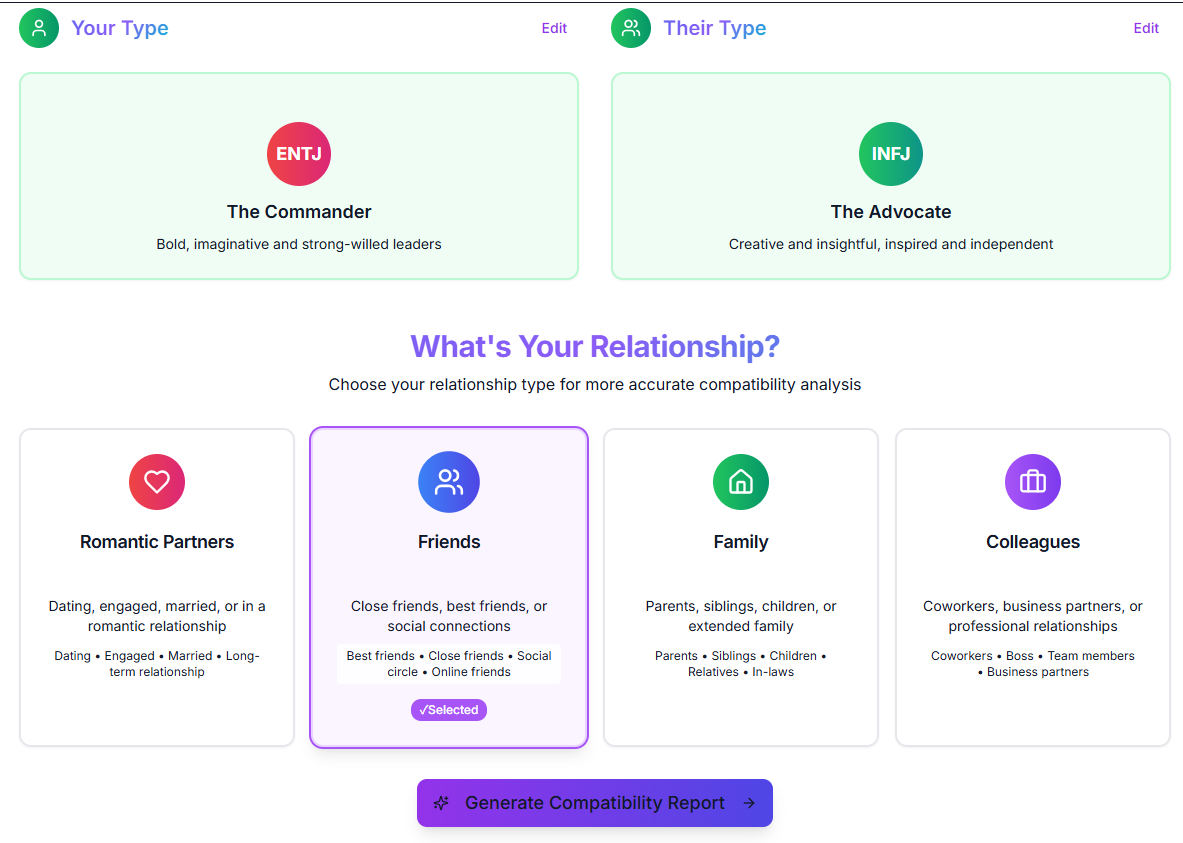 MBTI Compatibility Test - Screenshot 2 showing product features and functionality
