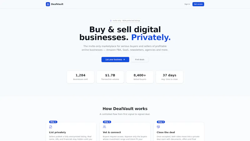 DealVault — Private M&A marketplace  screenshot 1