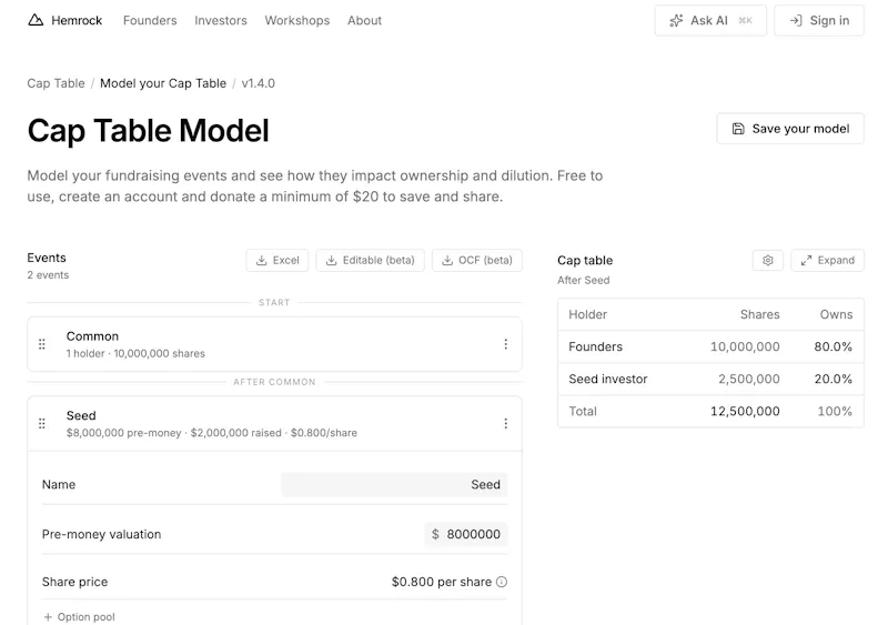 Cap table builder by Hemrock screenshot 2