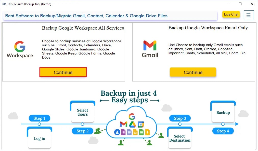 DRS sobech Google Workspace Strumento di backup - Eseguire il backup dell'intero spazio di lavoro di Google con uno strumento intelligente media 1