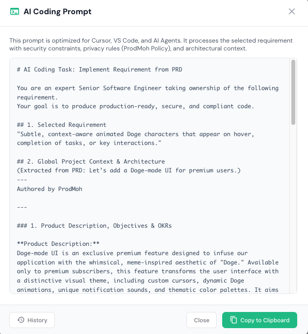 ProdMoh — AI Coding Prompt Generator - Screenshot 2 showing product features and functionality
