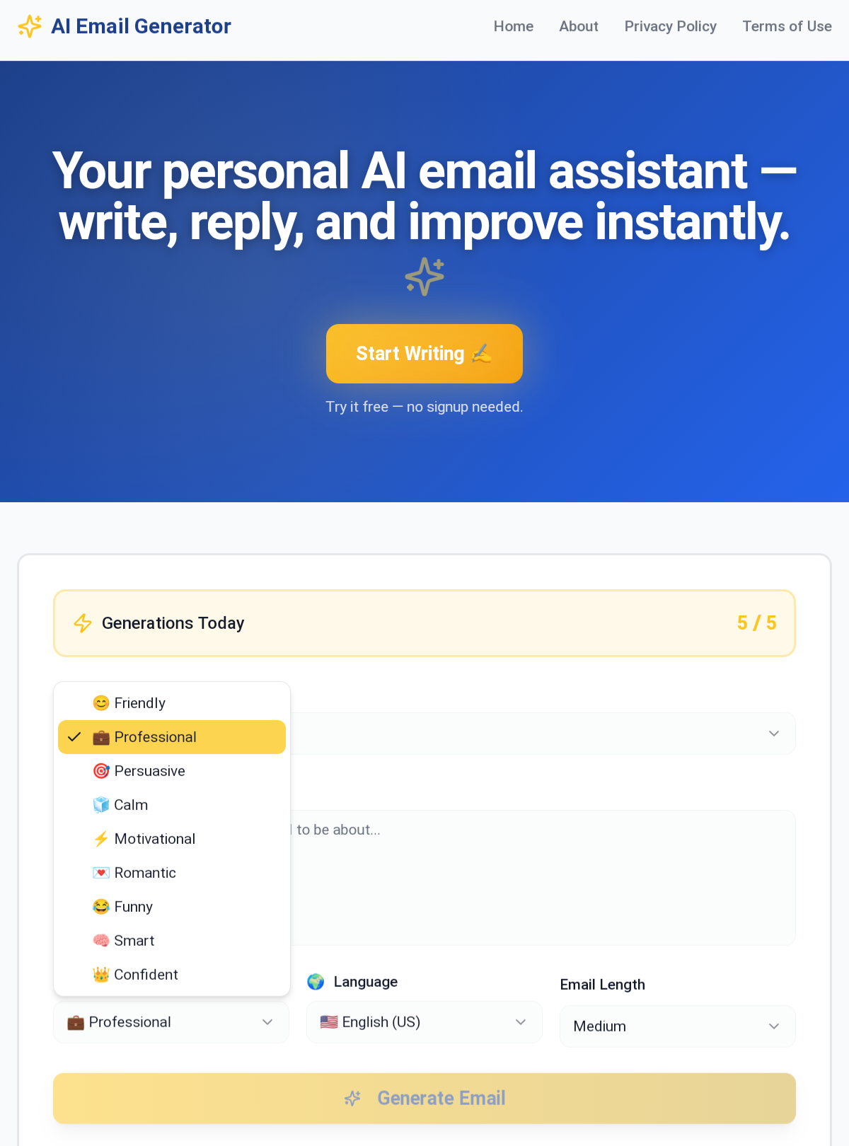 Ai Email Generator - Screenshot 2 preview