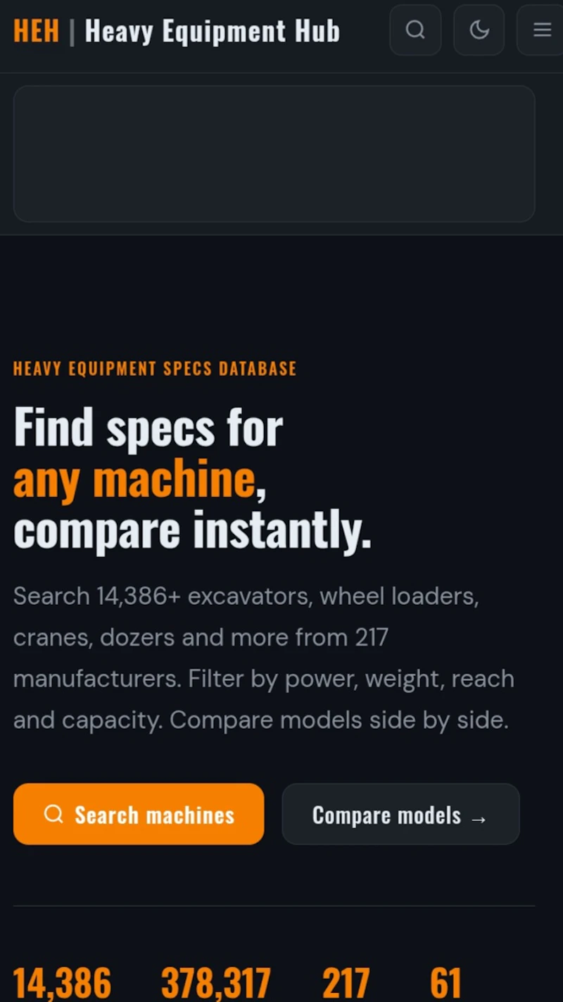 Heavy equipment hub screenshot 1