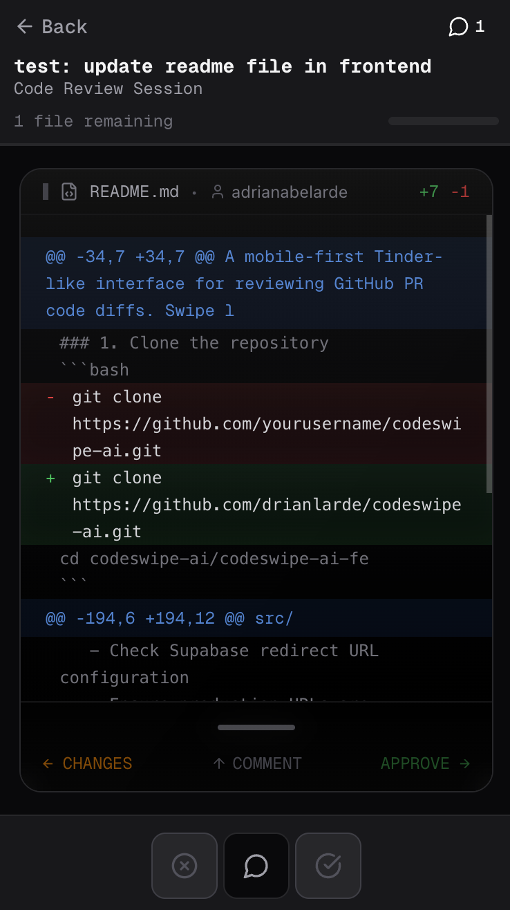 Mídia 5 de Desligue o lançamento!Codeswipe AI 1º lançamento - Revise o código em qualquer lugar, mesmo no chuveiro