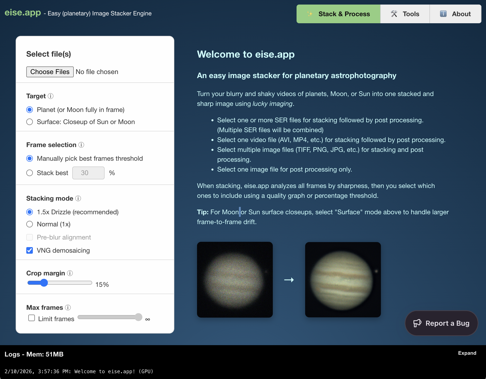 eise.app - photos of Planets, Moon & Sun - Screenshot 2 showing product features and functionality