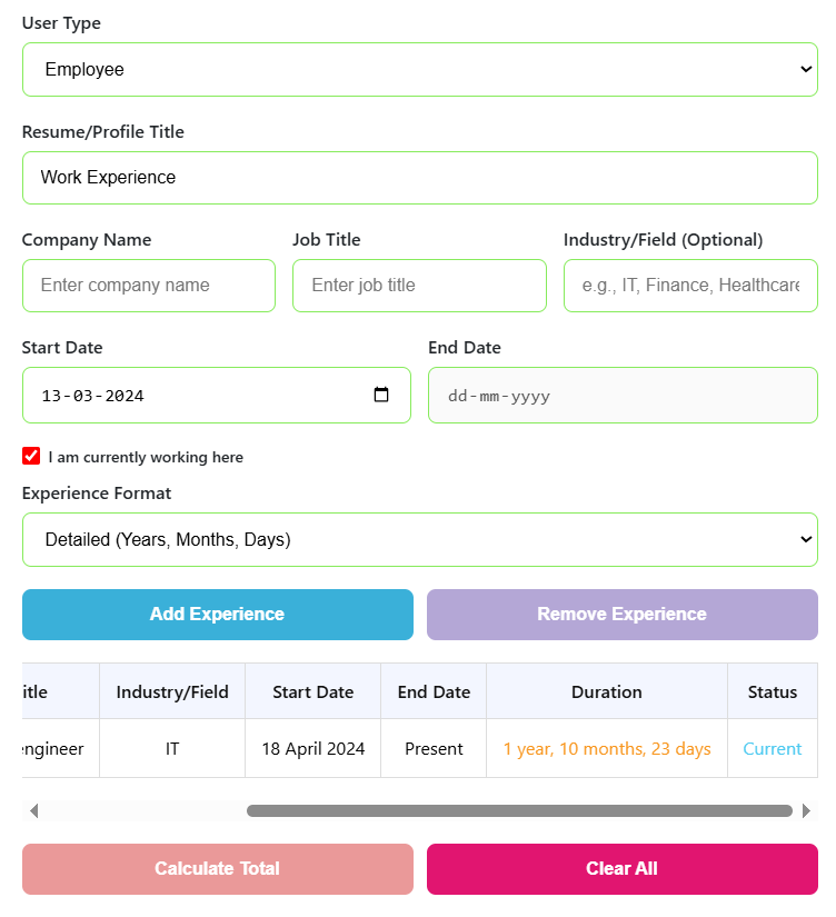 Online Work Experience Calculator gallery image