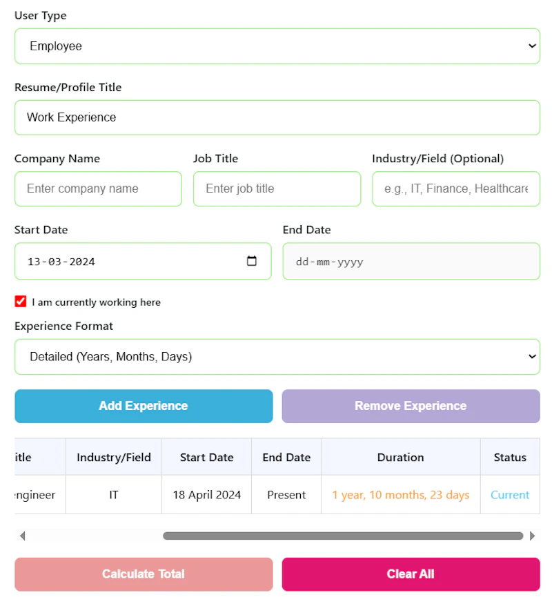 Online Work Experience Calculator screenshot 5