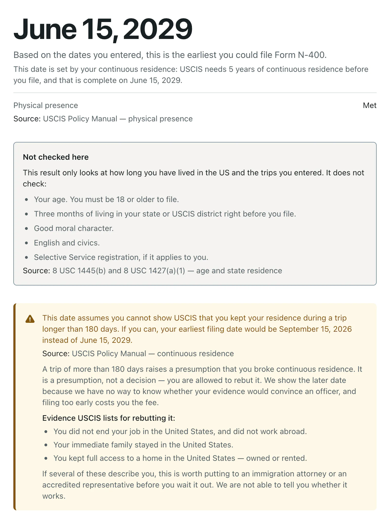 N-400 Eligibility Calculator screenshot 2