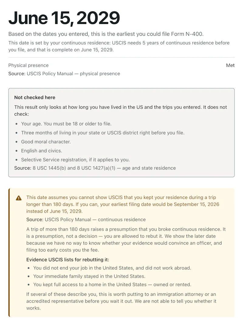 N-400 Eligibility Calculator screenshot 2
