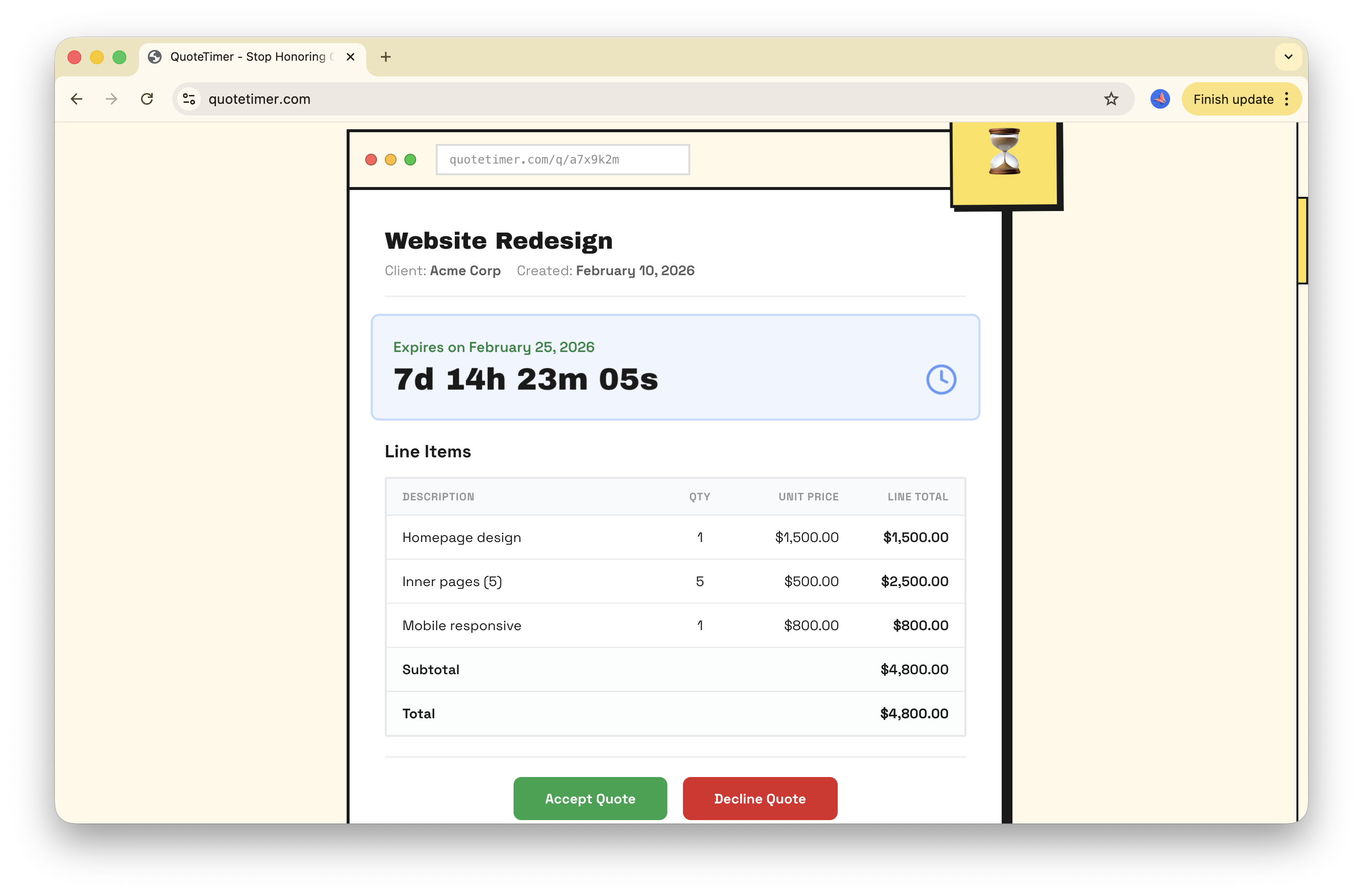 QuoteTimer - Screenshot 2 showing product features and functionality
