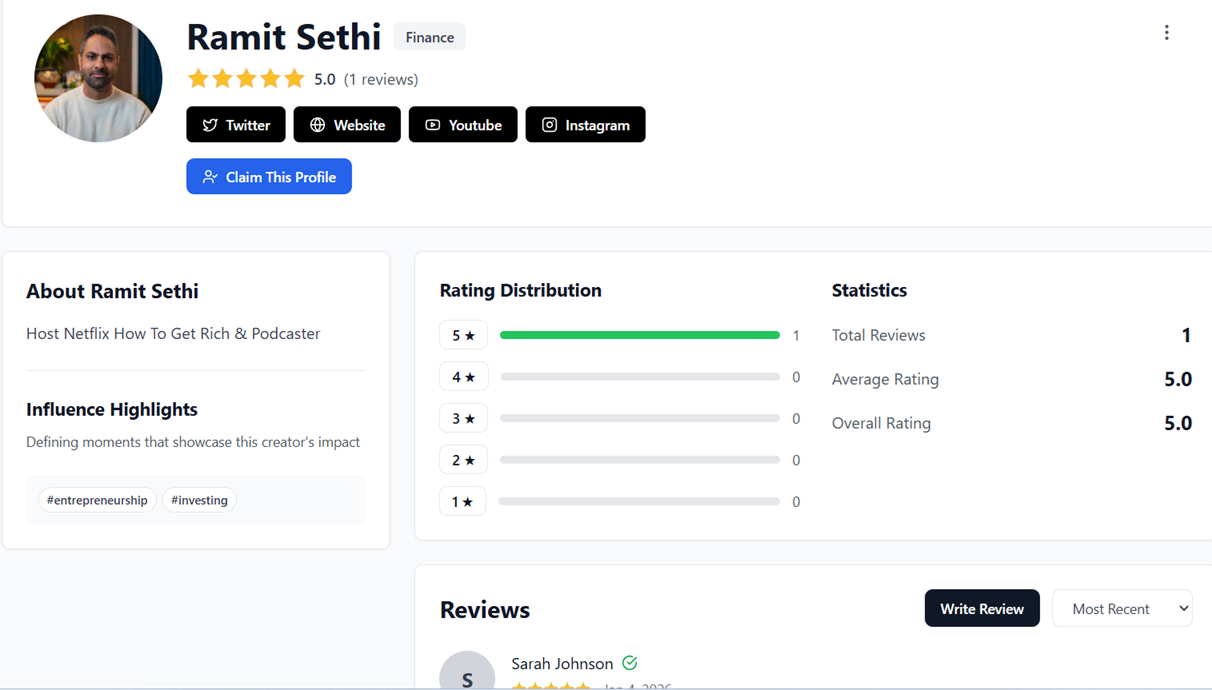 Ratefluencer - Screenshot 2 showing product features and functionality