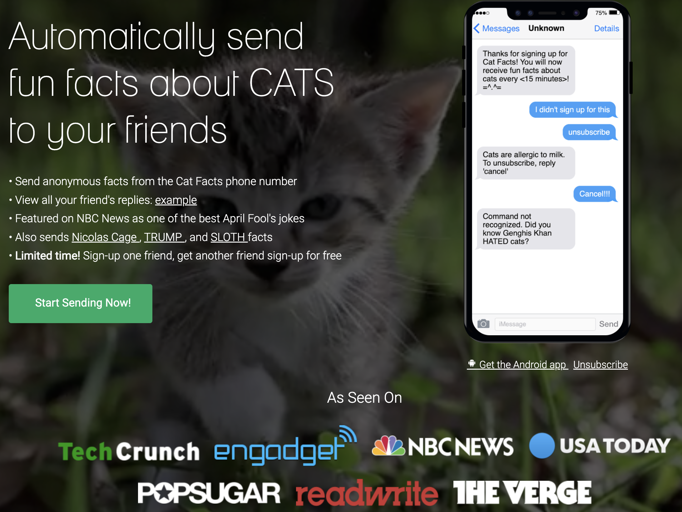 Fatos de gatos: aplicativo de brincadeira de texto media 2