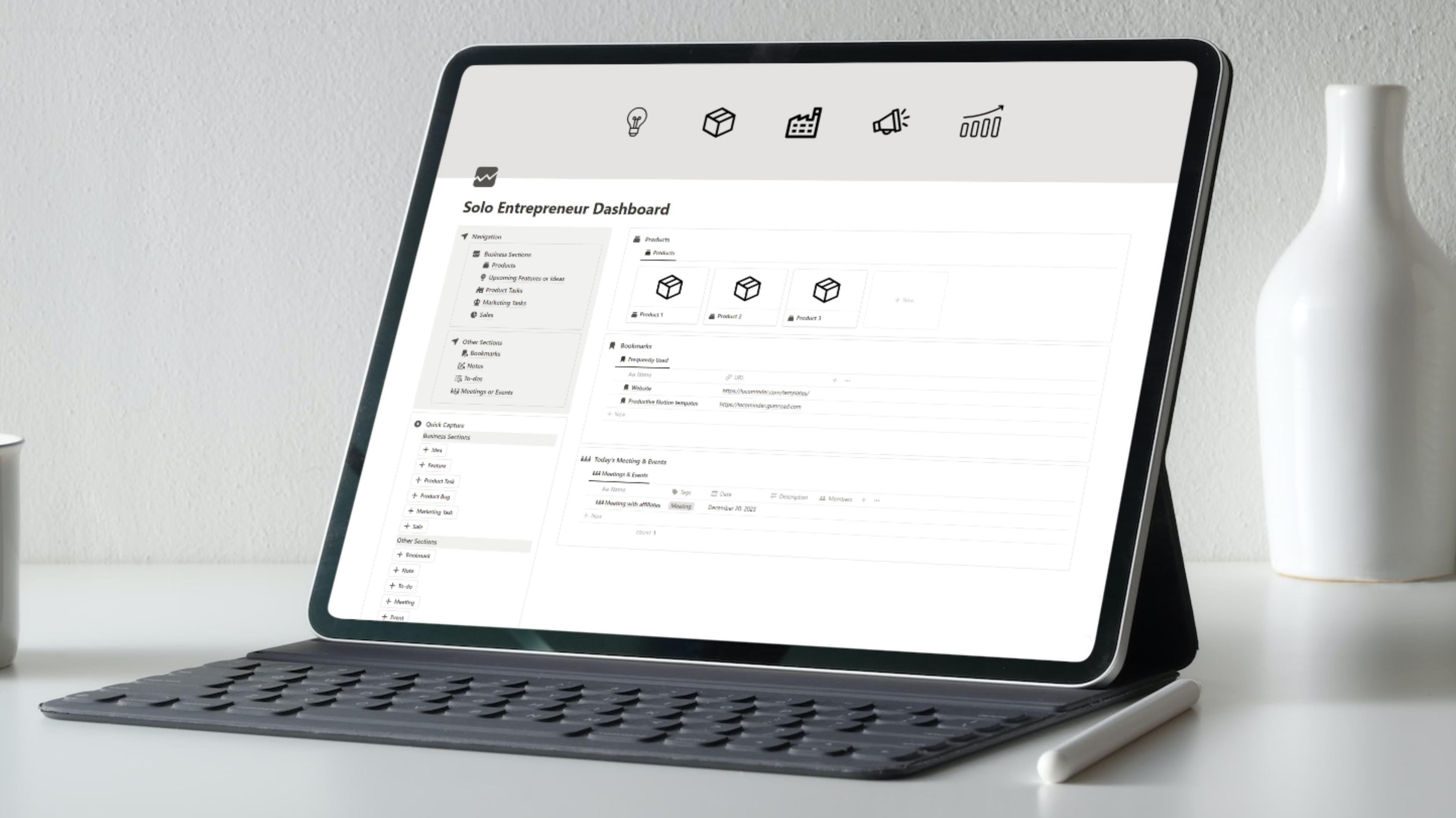 Média Tableau de bord entrepreneur en solo pour notion 1