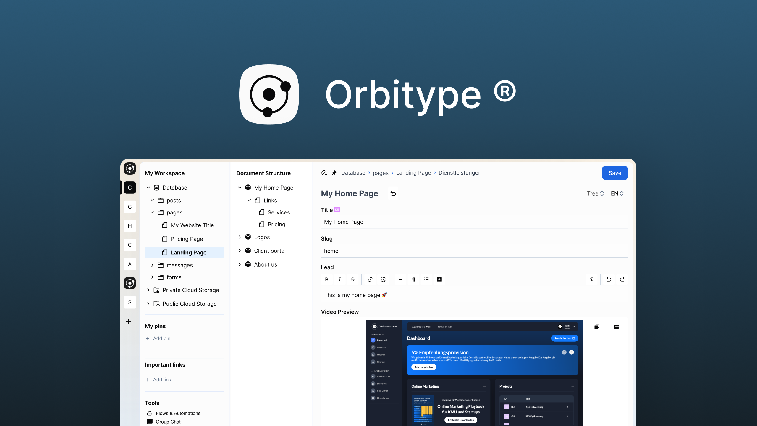 Orbitype.com - 헤드리스 CMS/CRM/DXP, 잠금 장치, 5 분 설정, 대행사 준비! 미디어 2