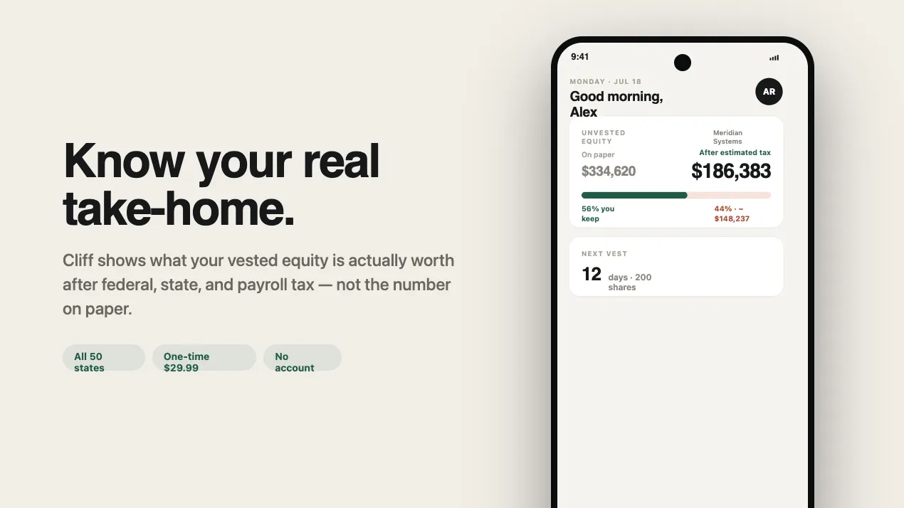 Cliff: RSU Tax Planner product