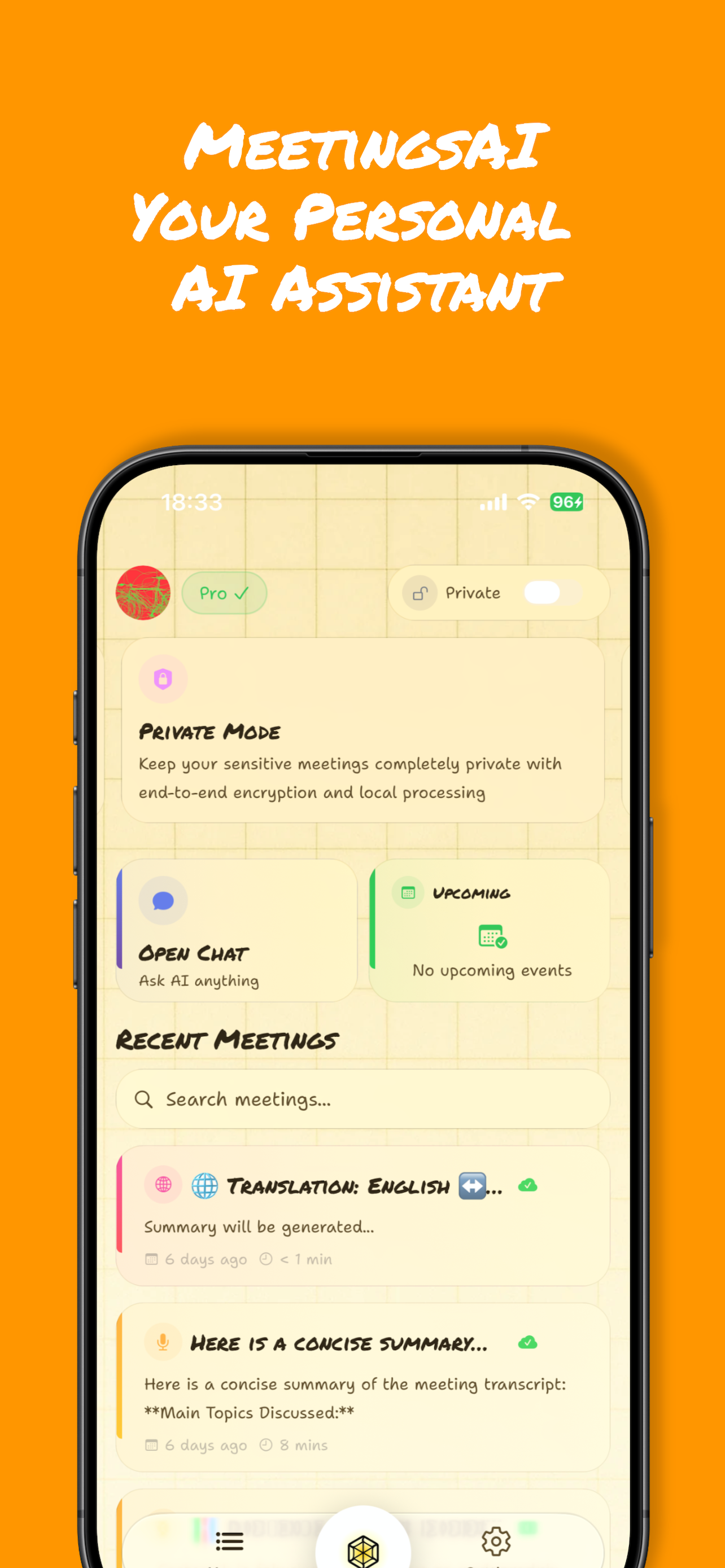 MeetingsAI - Main product screenshot demonstrating key features and user interface