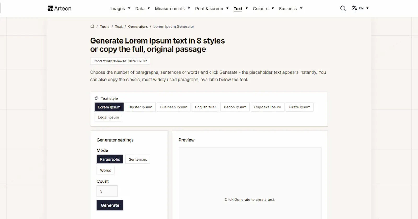 Generate Lorem Ipsum screenshot 1